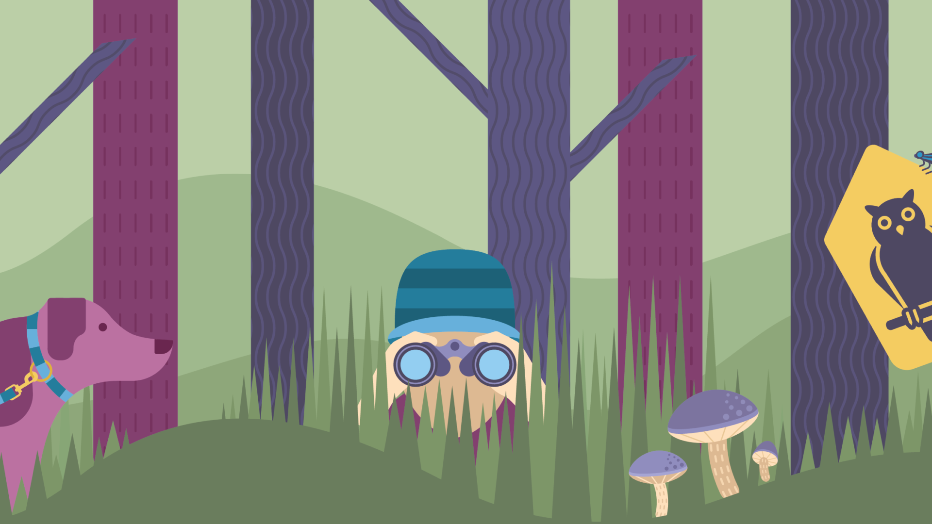 Illustration eines Menschen, der im Gras liegt und durch ein Fernglas blickt.