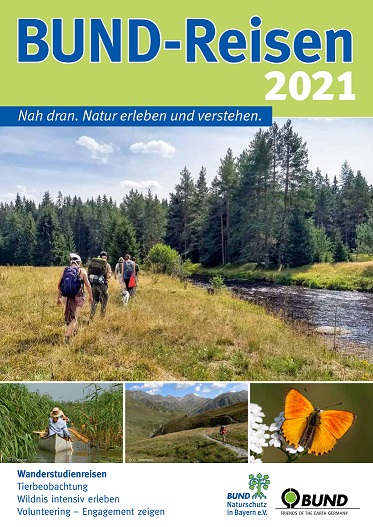 Titelblatt der Broschüre "BUND-Reisen 2021. Nah dran. Natur erleben und verstehen"