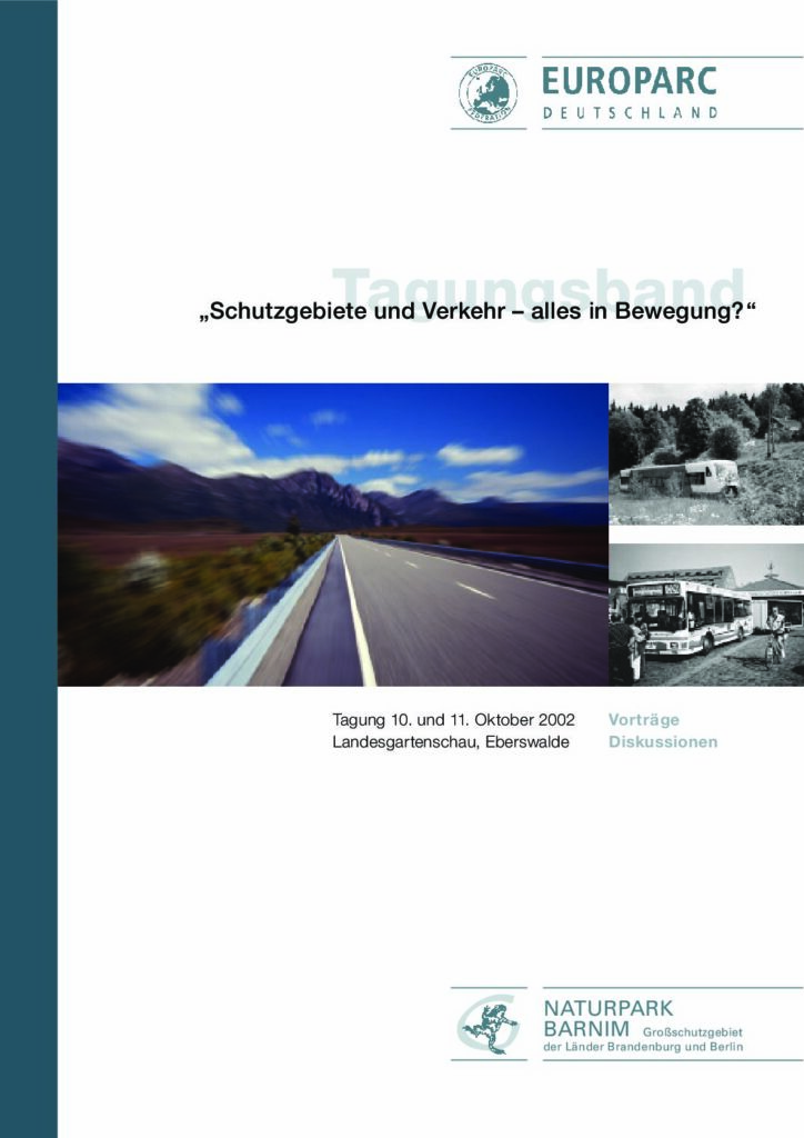 Titelblatt des Tagungsbands "Schutzgebiete und Verkehr - alles in Bewegung? Tagung 10. und 11. Oktober 2002"