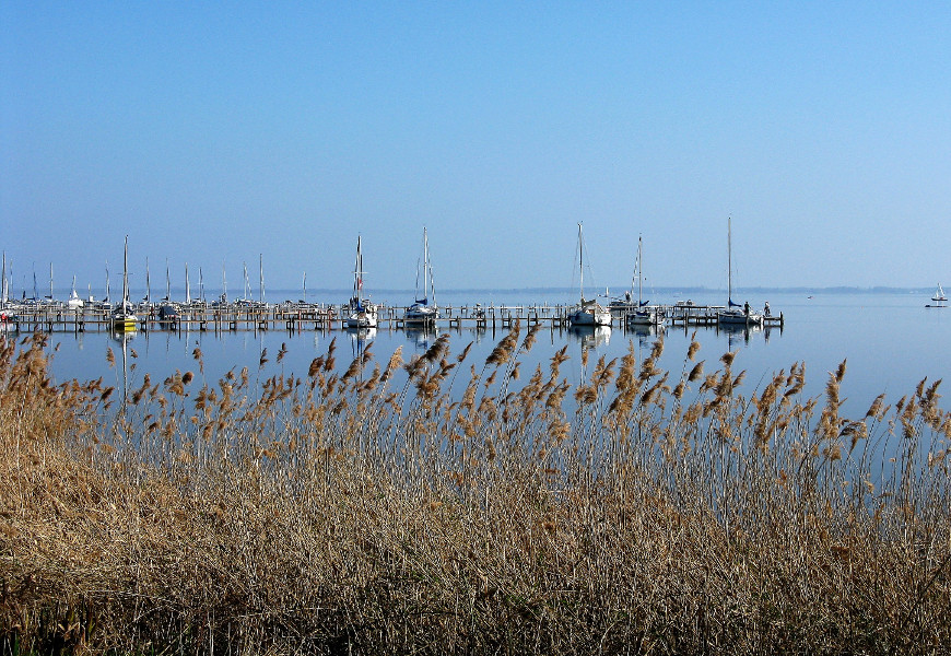 Segelboote an einer Anlegestelle auf dem Steinhuder Meer